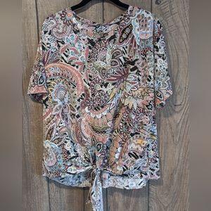 Paisley doleman sleeve tie front women's top